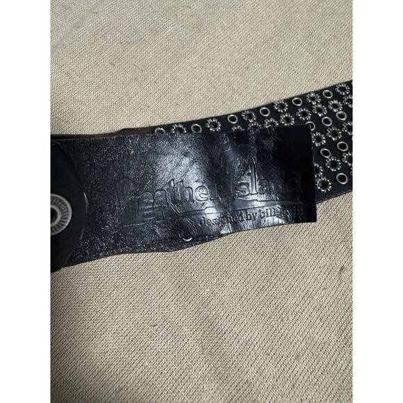 Leather Island Belt Mens 36 Black Studded Grommet Distressed Buckle Rock LI561 - Picture 8 of 14